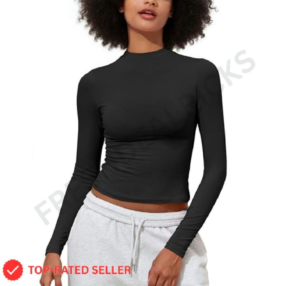 Mock Neck Long Sleeve Crop Top Cotton Fitted Y2K Chic Fall Fashion - Picture 2 of 8